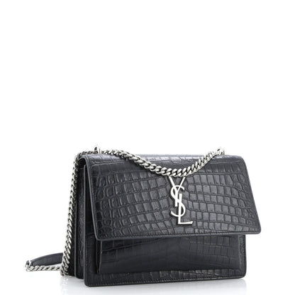 Saint Laurent Sunset Crossbody Bag Crocodile Embossed Leather Medium