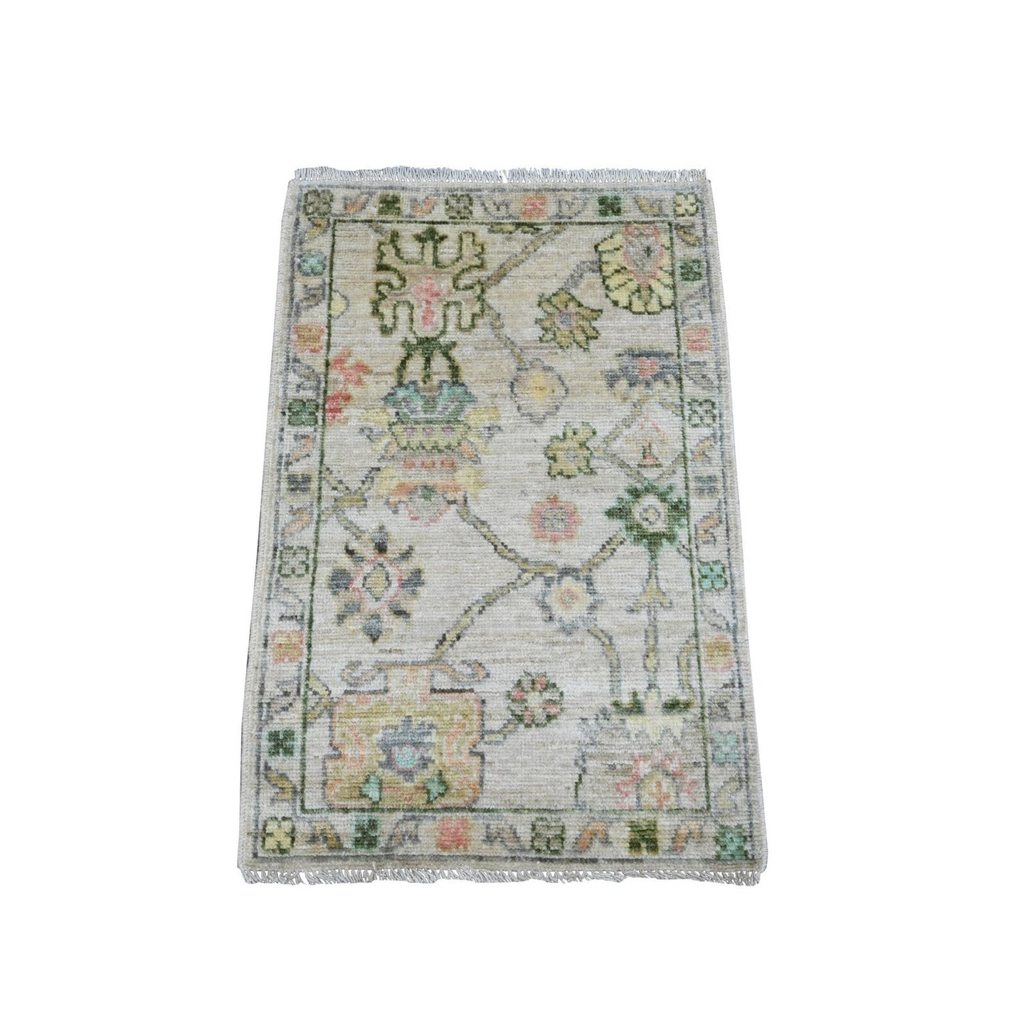 2'X3' Alabaster White Hand Knotted Afghan Angora Oushak 100% Wool Mat Rug