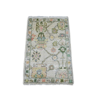 2'X3' Alabaster White Hand Knotted Afghan Angora Oushak 100% Wool Mat Rug