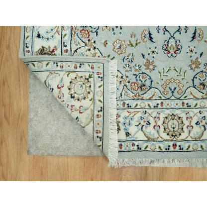 4'X6'2" Gray Hand Knotted Nain Design 250 Kpsi Soft Wool Rug