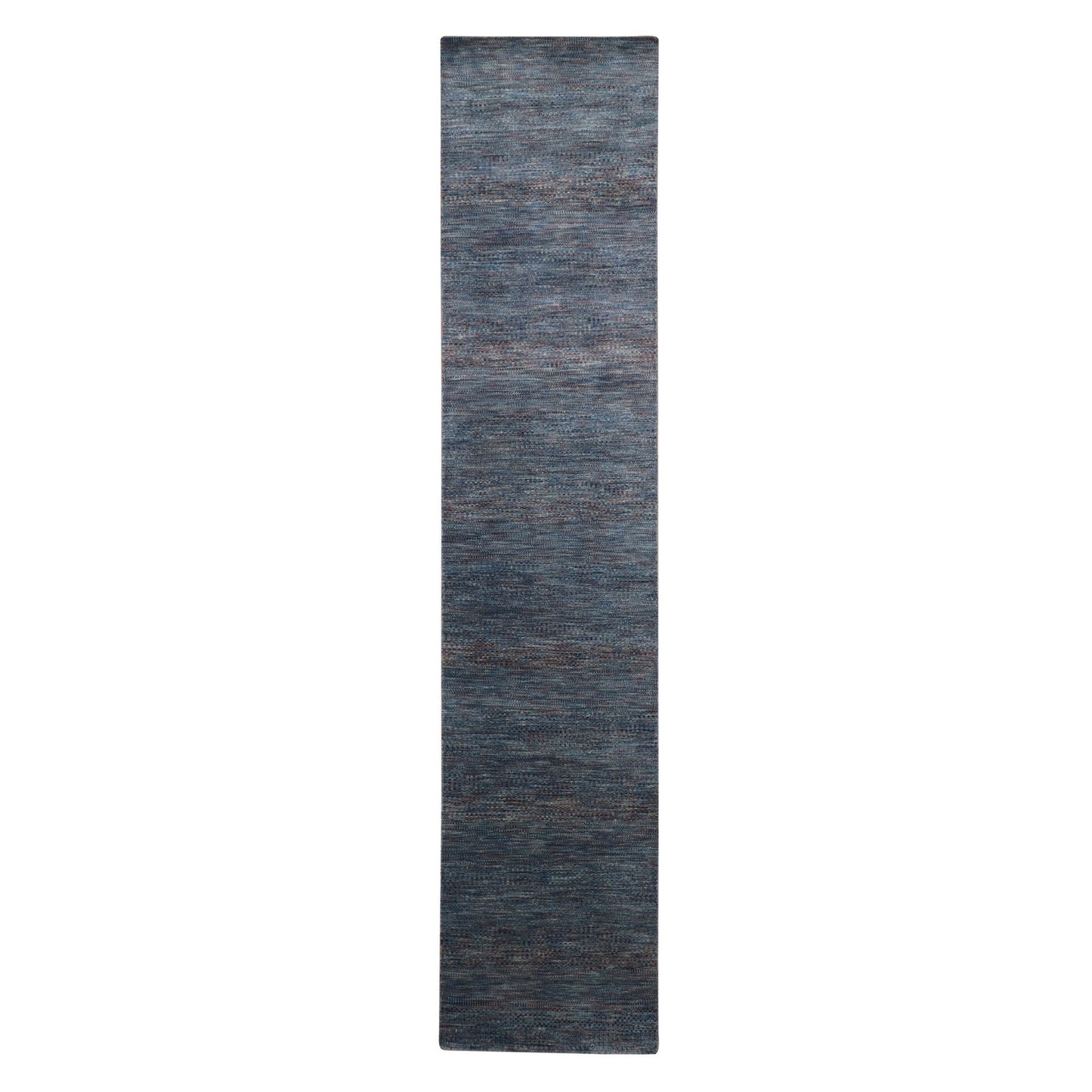 2'7"X12'3" Denim Blue Grass Design Wool And Silk Hand Knotted Runner Rug