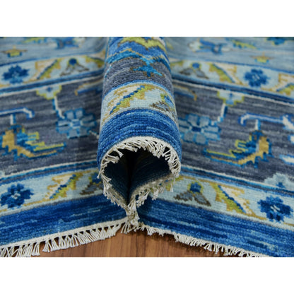 9'2"X12' Blue Soft To The Touch Seeripe Heris 100% Wool Hand Knotted Rug