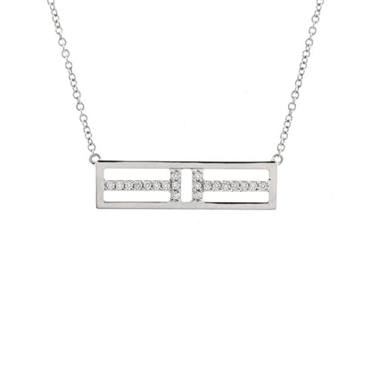 Tiffany & Co. T Open Horizontal Bar Pendant Necklace 18K White Gold With Diamond