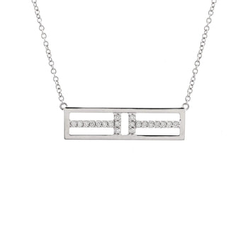 Tiffany & Co. T Open Horizontal Bar Pendant Necklace 18K White Gold With Diamond