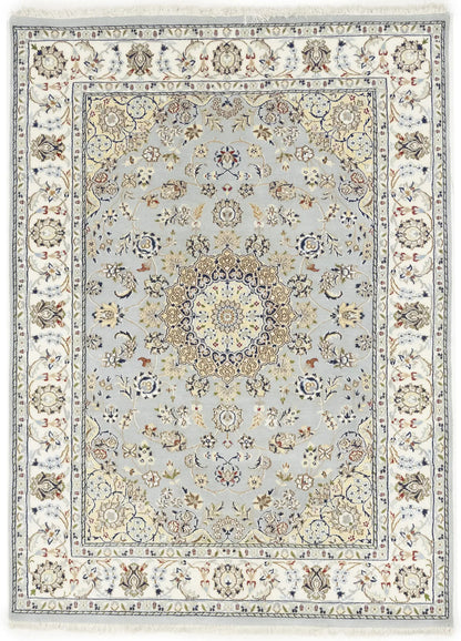 Oriental Silk Wool Floral 5X7 Gray Blue Nain Medallion Indo Blue