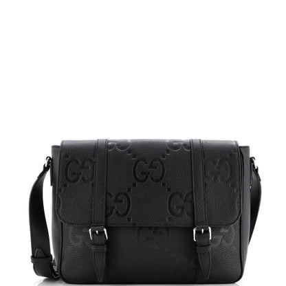 Gucci Double Belt Flap Messenger Bag Jumbo Gg Embossed Leather Medium