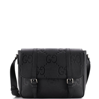 Gucci Double Belt Flap Messenger Bag Jumbo Gg Embossed Leather Medium