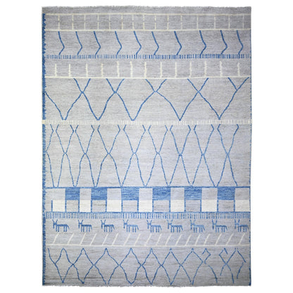 11'9"X15'7" Gray Wool Hand Knotted Moroccan Berber Design Oversized Rug