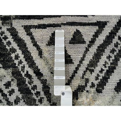 9'1"X12' Gray Erased Ethnic Geometric Design Wool Hand Knotted Rug