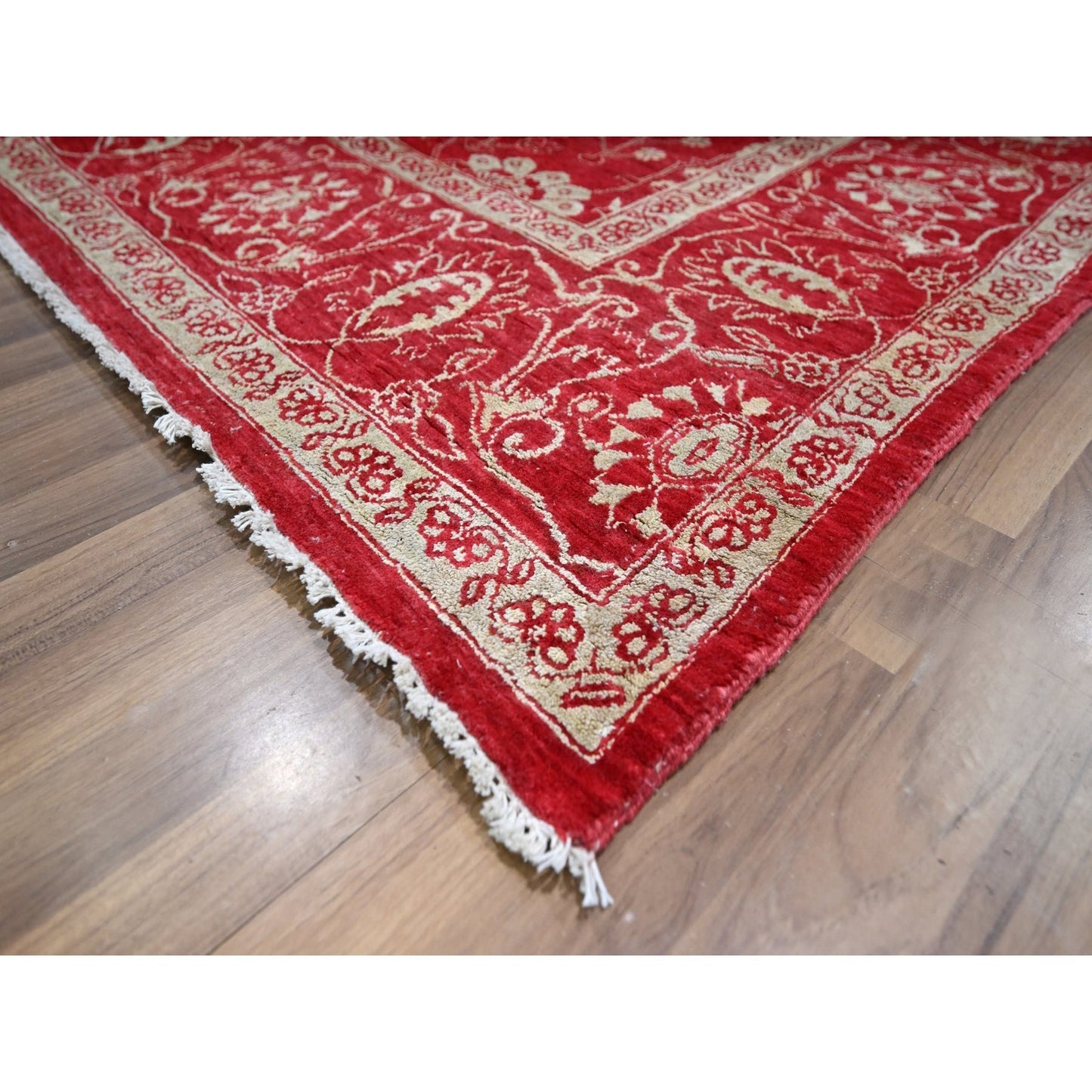 7'9"X10' Red Zoroastrian Influence Design Wool & Silk Hand Knotted Rug