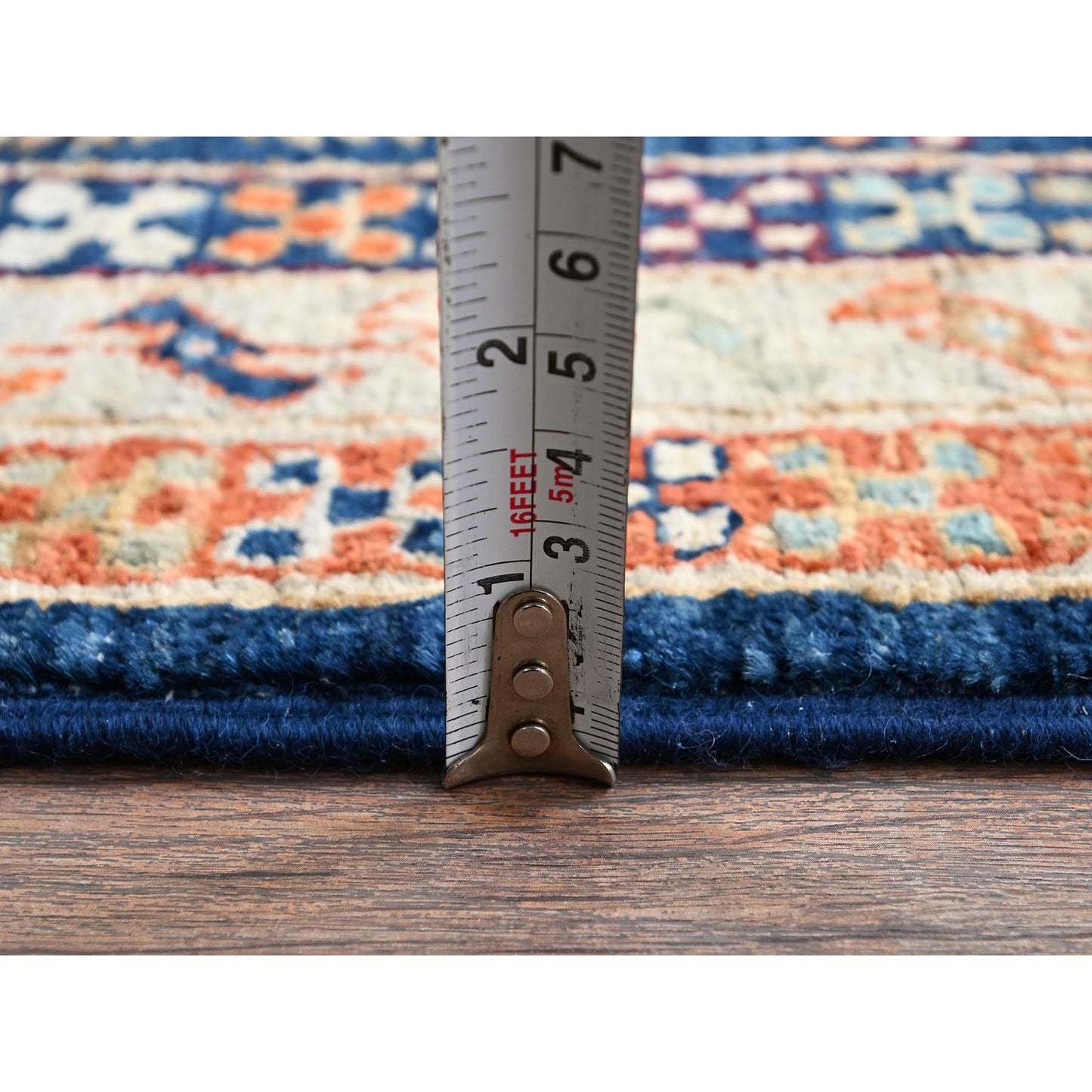 2'7"X8' Sailor Blue Caucasian Design Hand Knotted Soft Wool Runner Rug