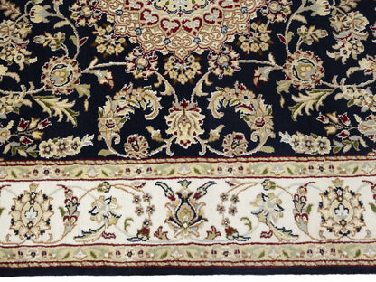 Indo-Nain Black Oriental Rug Floral Medallion