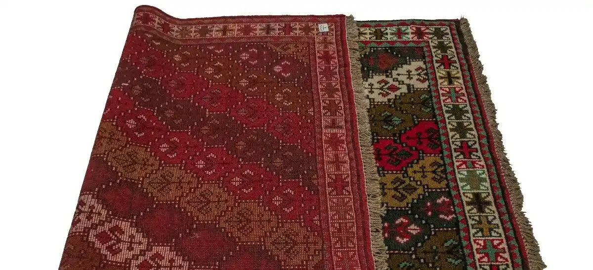4X7 Ft Handmade Red Wool Rug Vintage Style Tribal