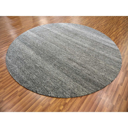 10'X10' Gray Undyed Wool Hand Knotted Grass Design Round Oriental Rug