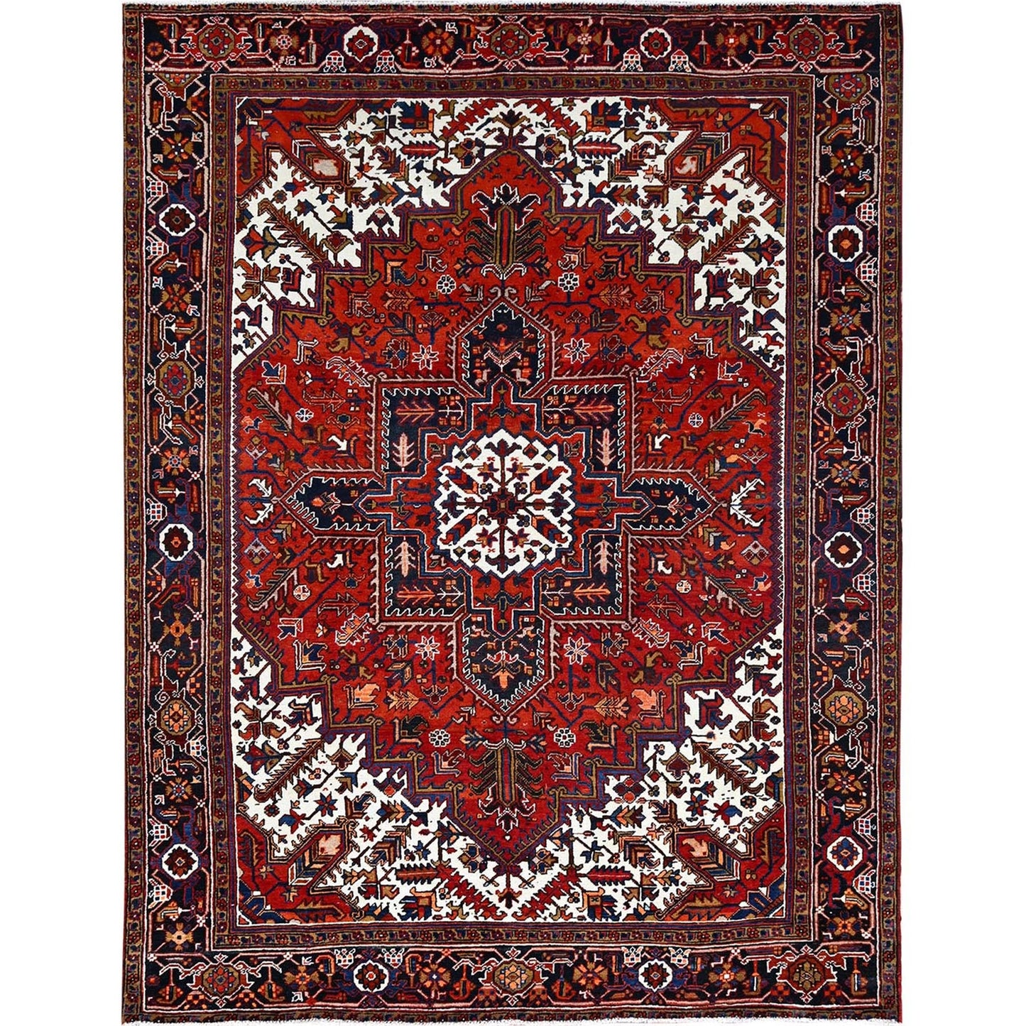 8'5"X10'9" Red Pure Wool Hand Knotted Semi Antique Zoroastrian Heris Rug