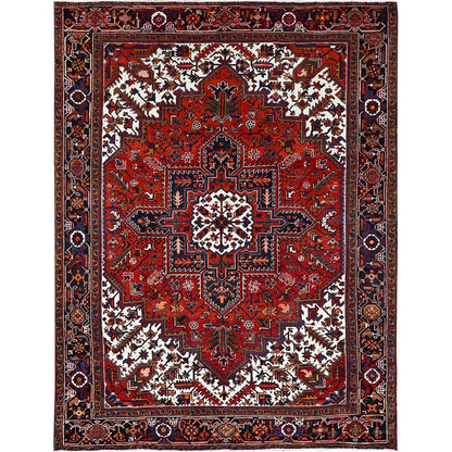 8'5"X10'9" Red Pure Wool Hand Knotted Semi Antique Zoroastrian Heris Rug