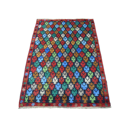 3'5"X4'8" Tribal Design Hand Made Pure Wool Colorful Afghan Village Rug
