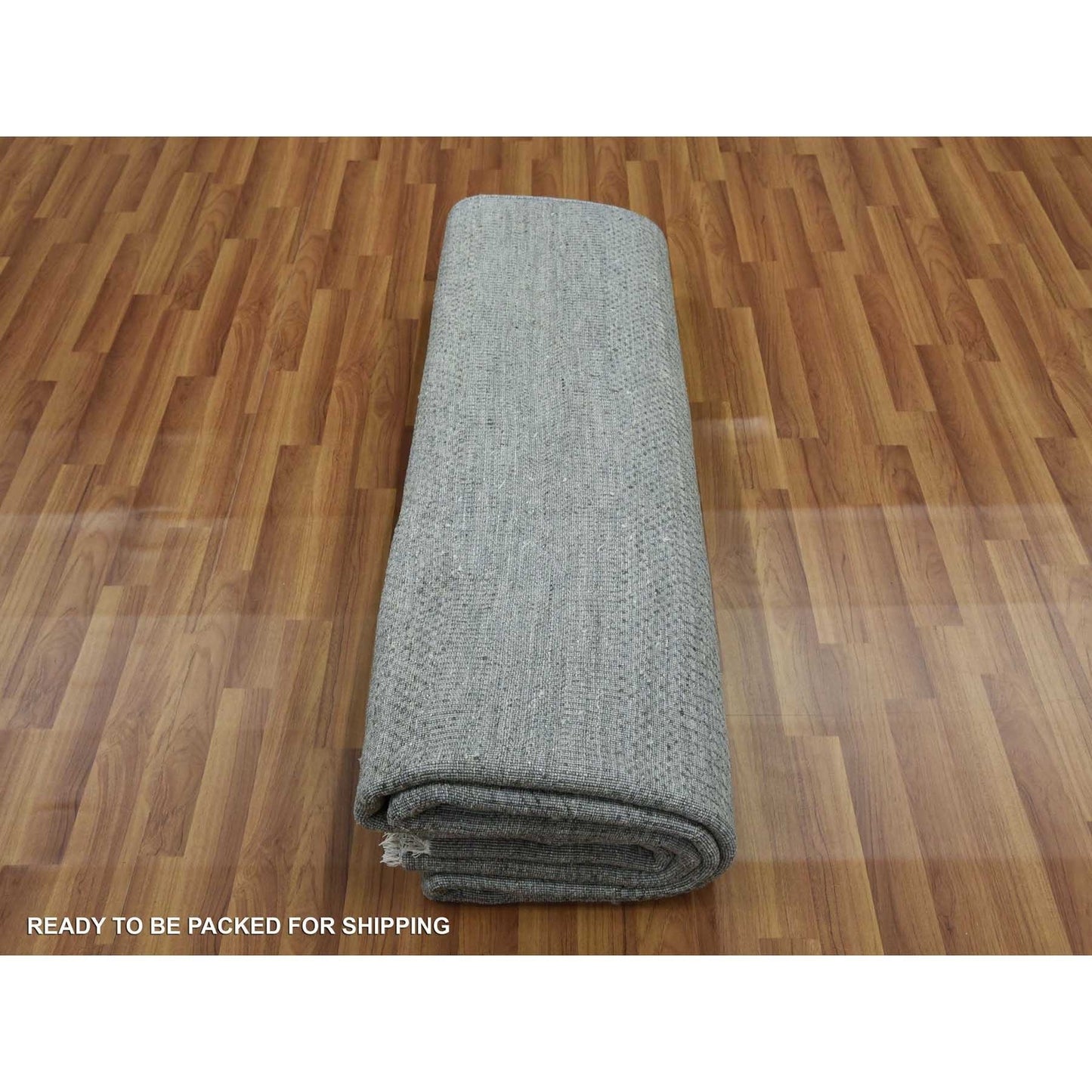 8'X10' Ash Gray Wool And Silk Hand Knotted Grass Design Oriental Rug