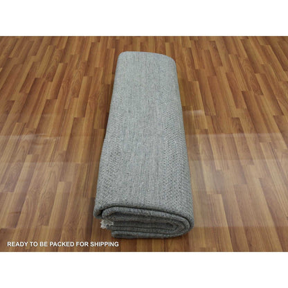 8'X10' Ash Gray Wool And Silk Hand Knotted Grass Design Oriental Rug