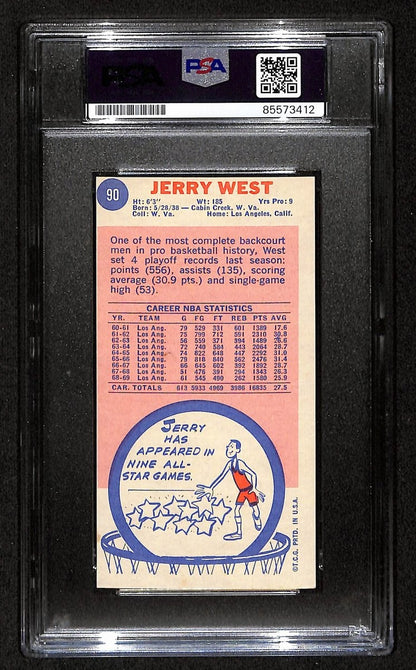 Jerry West Hof Lakers Signed/Inscribed 1969-70 Topps Card #90 Psa/Dna 198704
