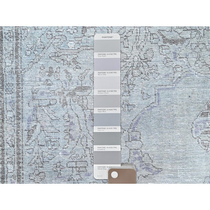 6'9"X9'10" Blue Gray Hand Knotted Vintage Zoroastrian Tebraz Wool Rug