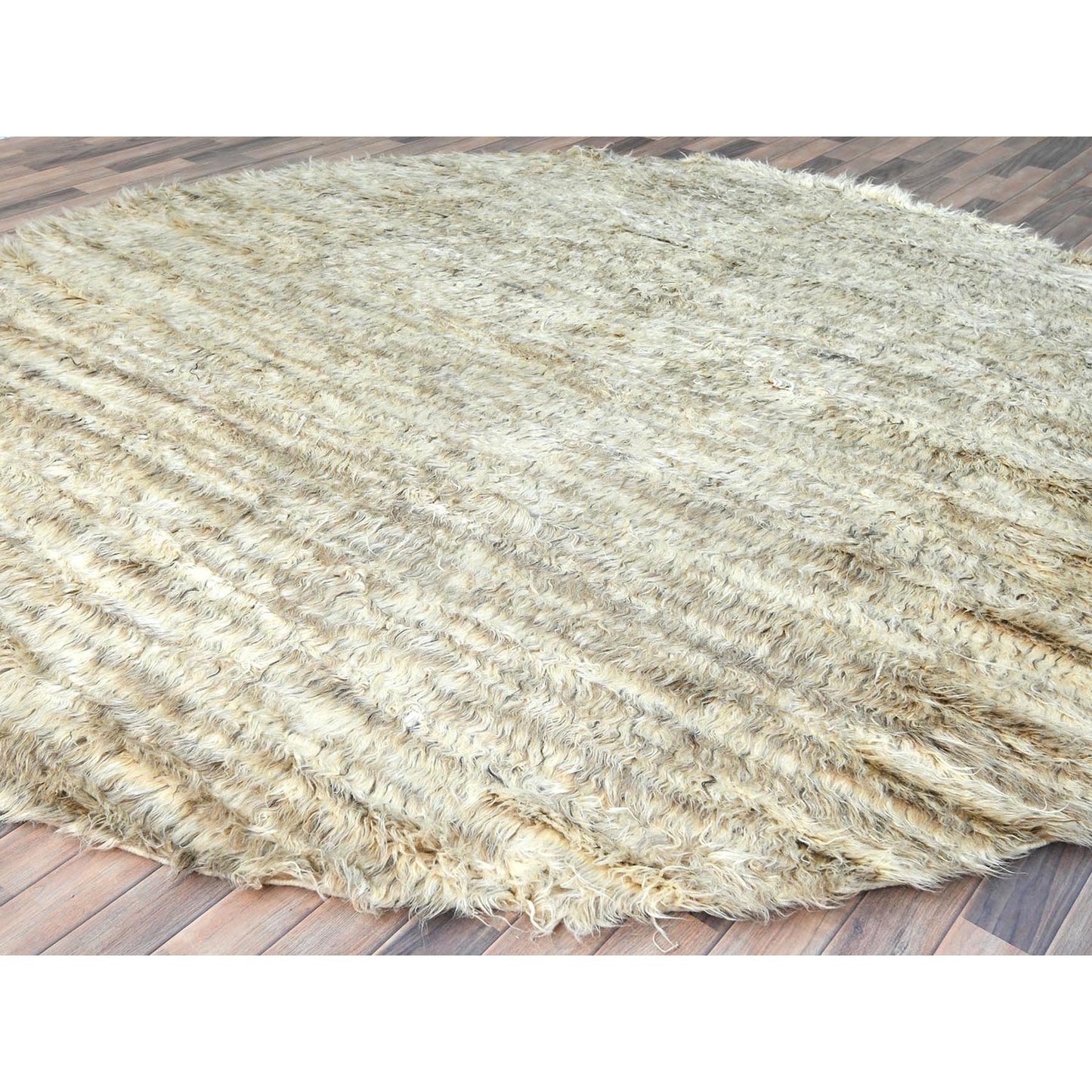 10'1"X10'1" Bone Ivory Wool Hand Knotted Moroccan Berber Round Rug