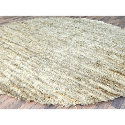 10'1"X10'1" Bone Ivory Wool Hand Knotted Moroccan Berber Round Rug