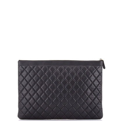 Chanel Boy O Case Clutch Quilted Caviar Large