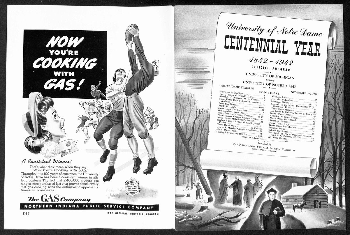 1942 Michigan  Vs Notre Dame Vintage College Football Game Program 195831