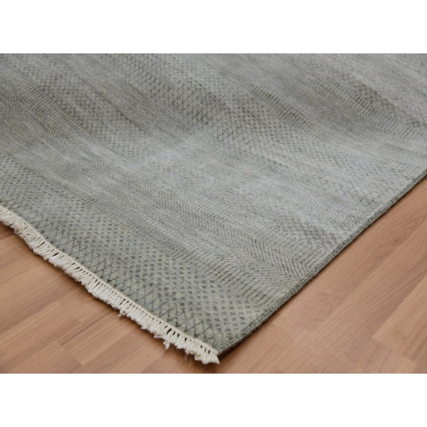 9'X12'2" Metal Gray Hand Knotted Pure Wool Grass Design Oriental Rug