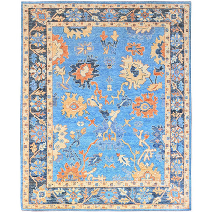 8'4"X10'5" Bonnie Blue Hand Knotted All Natural Wool Oushak Oriental Rug