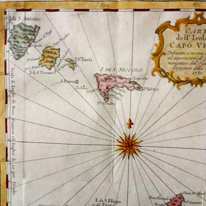 1781 Bellin Antique Map "Carta Dellisole Di Capo Verde" Hand-Colored Engraving