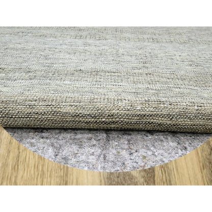 10'X10' Brown Hand Knotted Rug Round Pure Wool Distressed Grass Design