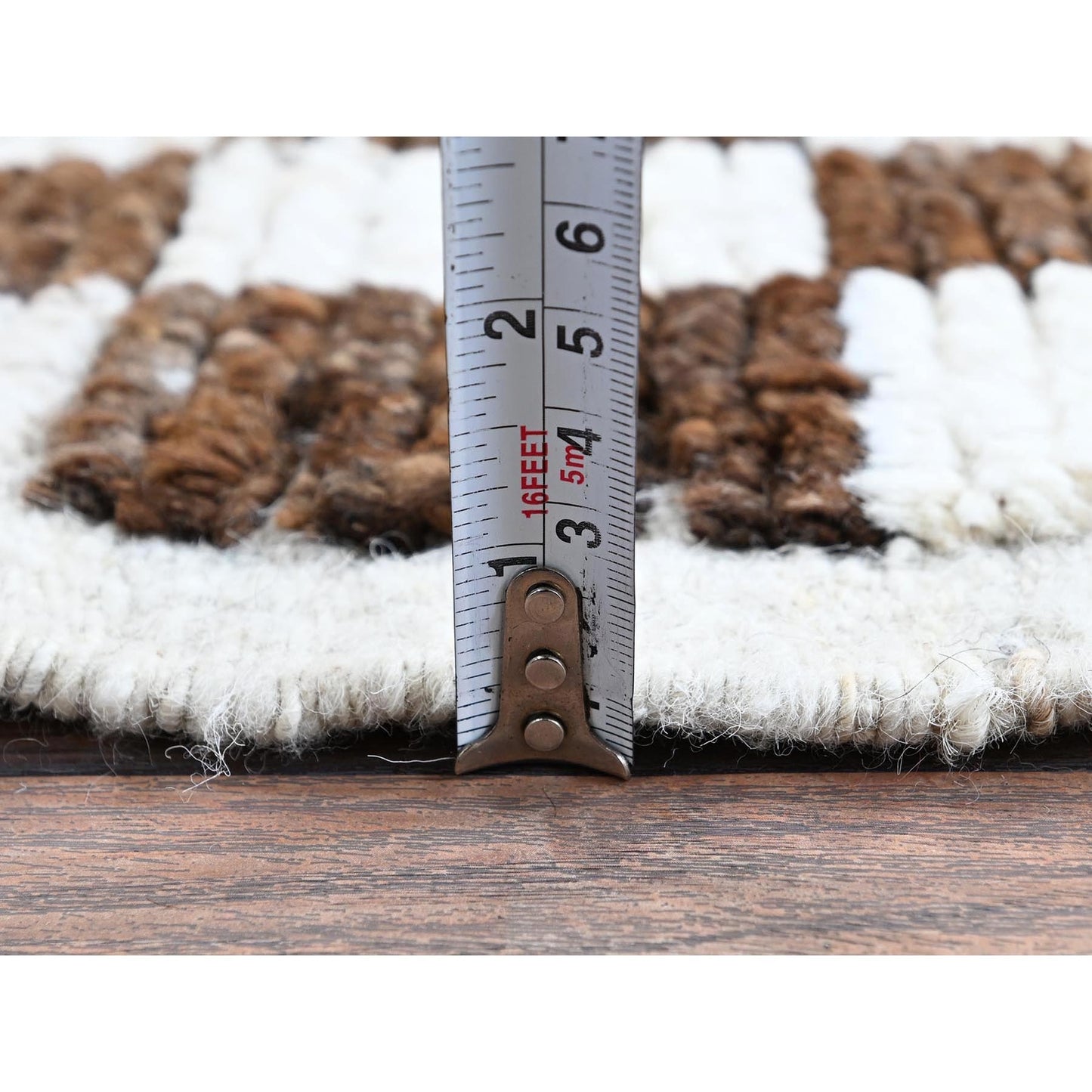 2'10"X4'10" Brown Moroccan Weave Squares Design Pure Wool Hand Knotted Rug