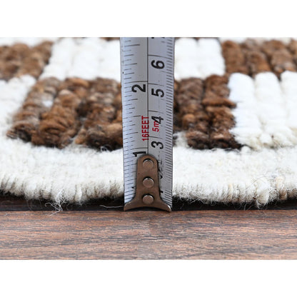 2'10"X4'10" Brown Moroccan Weave Squares Design Pure Wool Hand Knotted Rug
