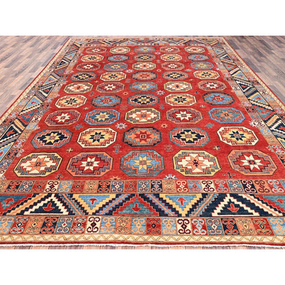 10'X13'10" Red Afghan Ersari Design Hand Knotted Natural Wool Rug