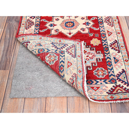 2'1"X5'6" Red Kazak Geometric Medallion Motifs 100% Wool Hand Knotted Rug