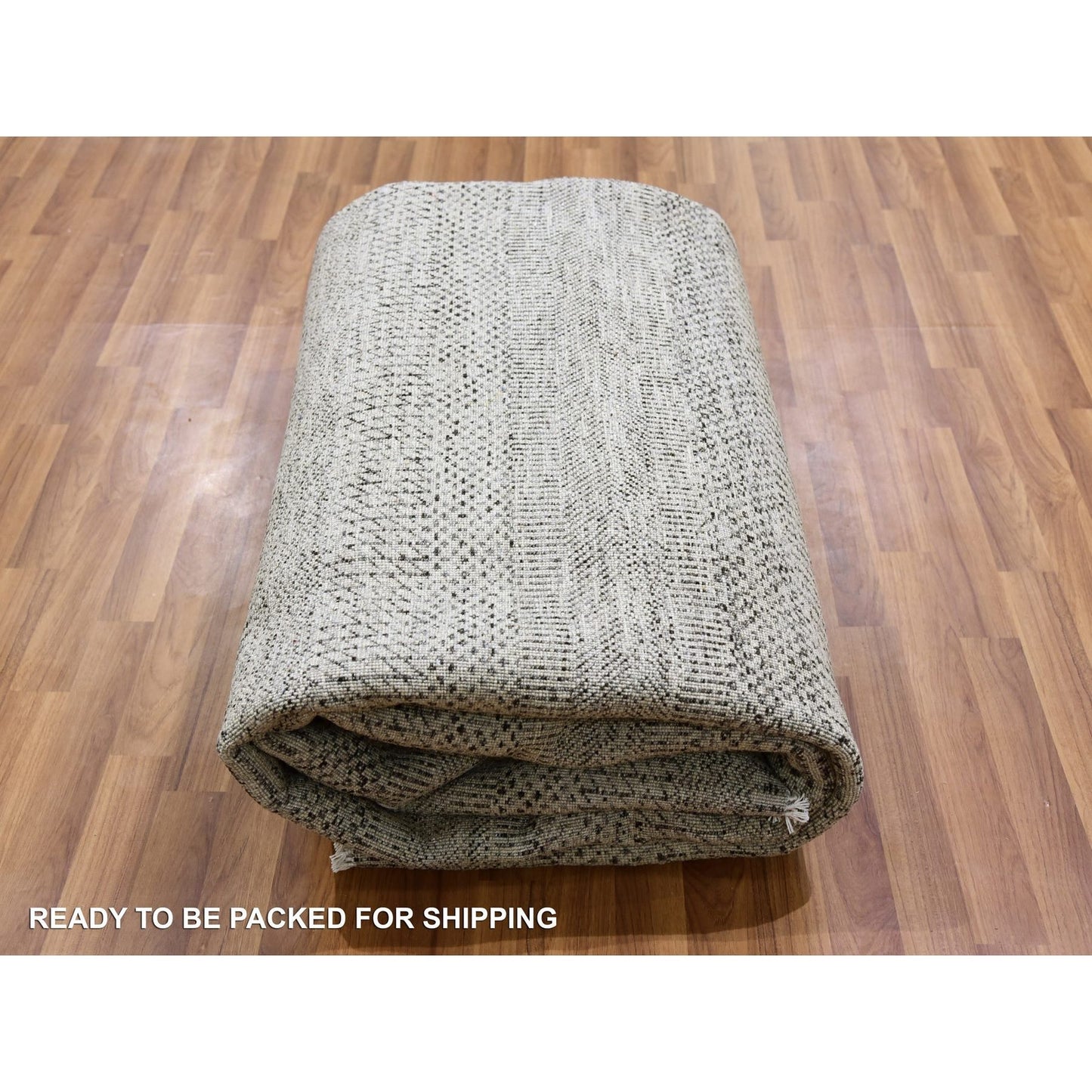8'X10' Pastel Gray Undyed Wool Grass Design Hand Knotted Oriental Rug