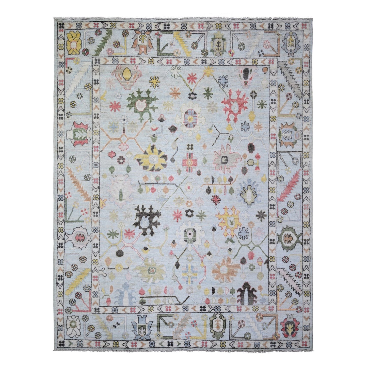 8'2"X10'5" Powder Blue Afghan Angora Oushak Soft Wool Hand Knotted Rug