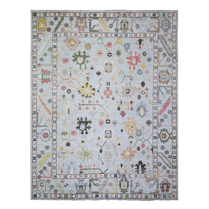 8'2"X10'5" Powder Blue Afghan Angora Oushak Soft Wool Hand Knotted Rug