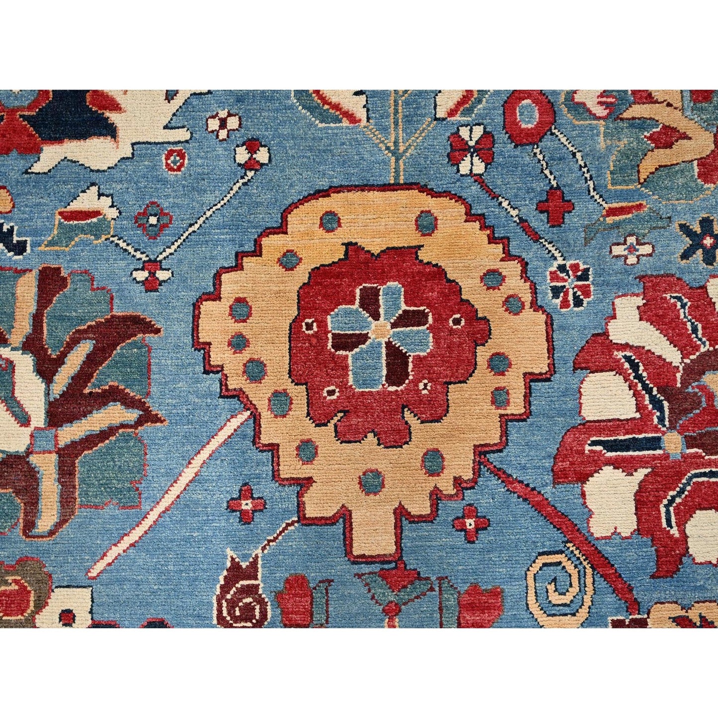 8'X10'4" Blue Wool Rug Afghan Peshawar Heris All Over Design Hand Knotted