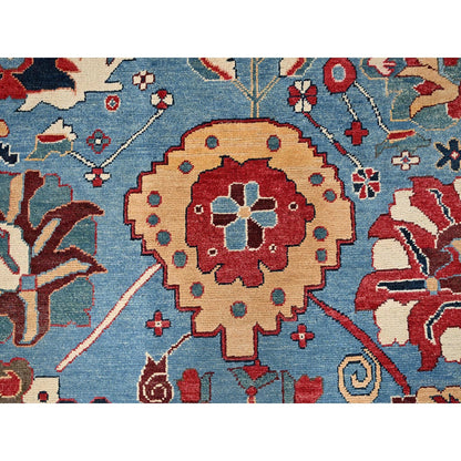 8'X10'4" Blue Wool Rug Afghan Peshawar Heris All Over Design Hand Knotted