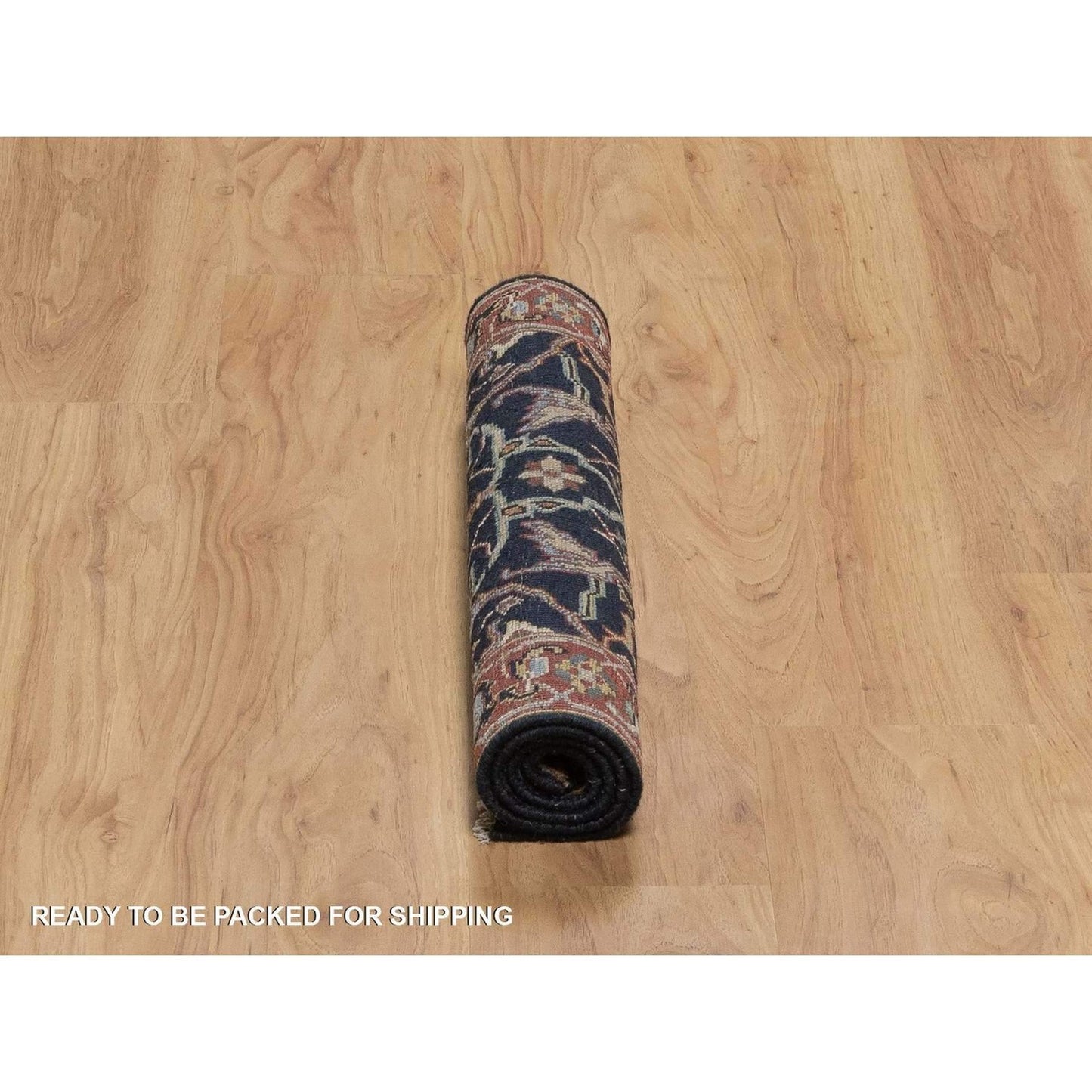 2'X3'2" Midnight Blue Antiqued Fine Heris Hand Knotted Wool Small Rug