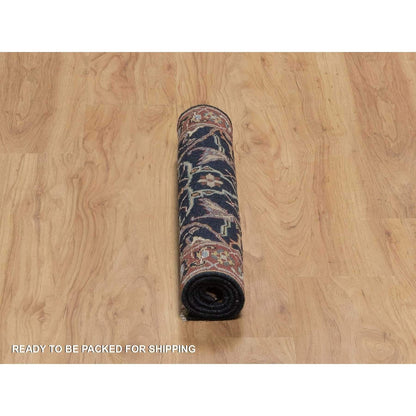 2'X3'2" Midnight Blue Antiqued Fine Heris Hand Knotted Wool Small Rug