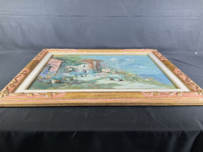 Large Framed Oil Painting Garden Flower Sanzone Signed Italian Landscape
