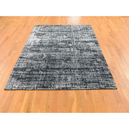 5'10"X9' Black Modern Wool And Plant Based Silk Hand Loomed Rug