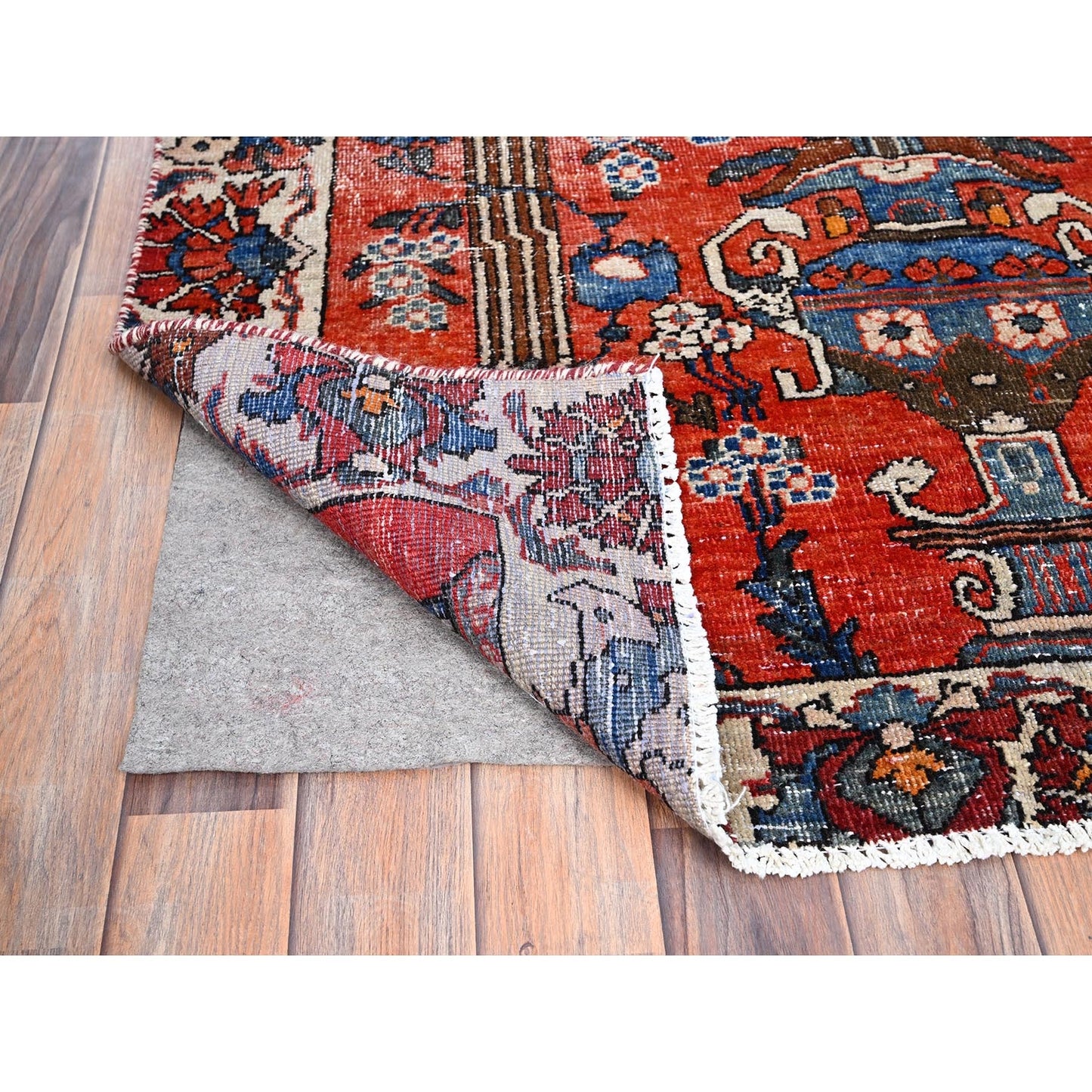 4'X5'10" Bullseye Red Old Zoroastrian Bakhtiari Soft Wool Oriental Rug