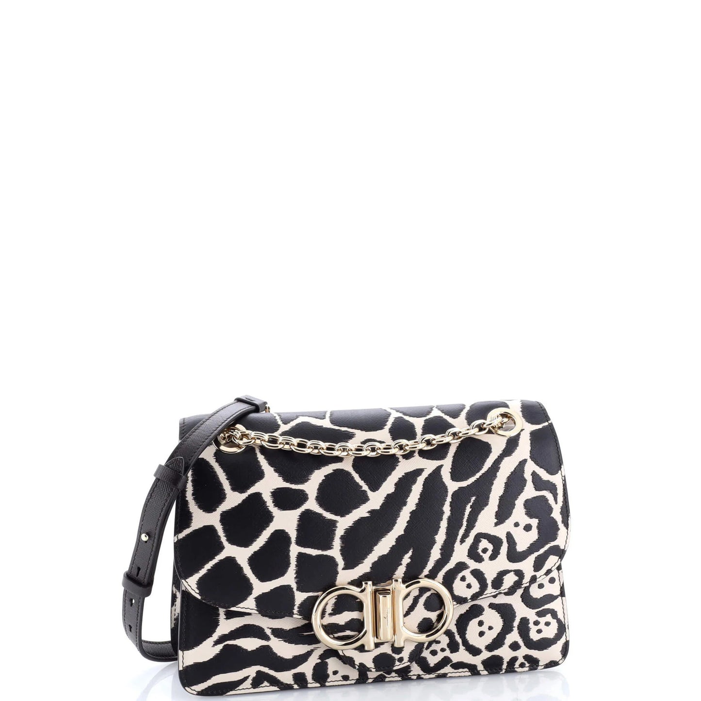 Salvatore Ferragamo Gancini Turnlock Flap Bag Printed Leather Medium