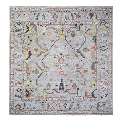 11'9"X11'9" Gray Afghan Angora Oushak Wool Hand Knotted Square Rug