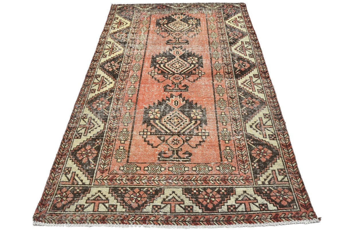 4X6'5 Distressed Antique Tribal Oriental Rug Muted Farmhouse Wool Carpet